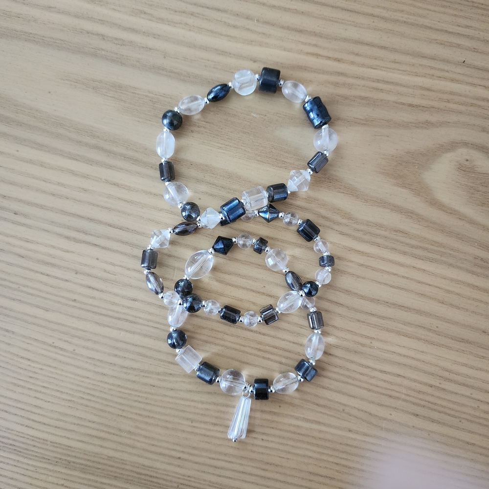 Elegant Black and Silver Beaded Bracelet Set